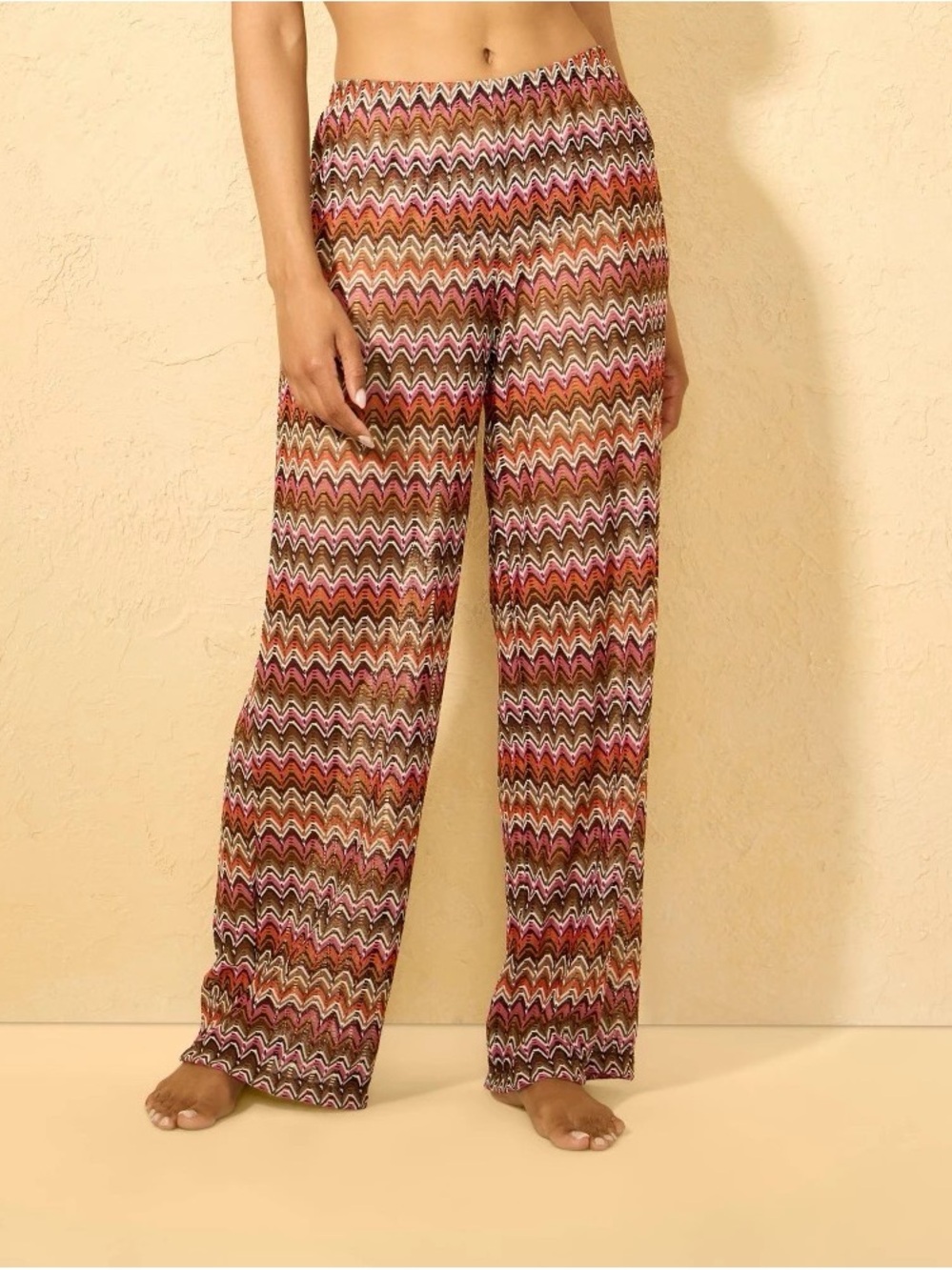 Shade & Shore Zigzag Chevron Coverup Pants in Brown, Pink, Orange